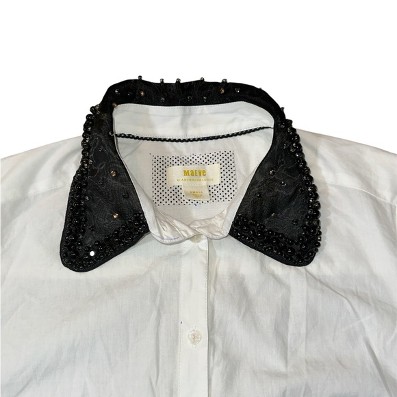 Anthropologie Maeve White Shirt with Black Sequin Collar - Picture 7 of 9